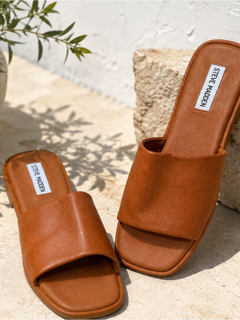 Steve Madden Tan Cognac Slide Sandals /Mules New No Box Size 9